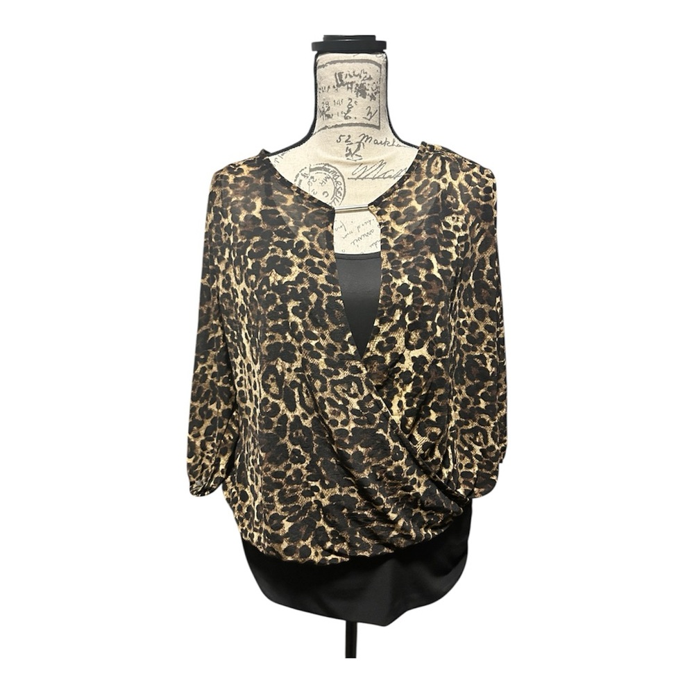 Jennifer Lopez Black and Brown Leopard Blouse